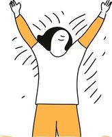 Happy man with raised hands in the air. Hand drawn illustration. vector