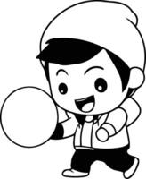 Illustration of a Kid Boy Carrying a Snowball in His Hand vector