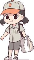 Illustration of a Little Girl Wearing a Cap and Holding a Bag vector