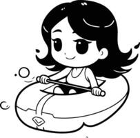 Cute little girl riding on an inflatable boat. vector