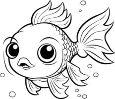 negro y blanco dibujos animados ilustración de linda pescado animal personaje para colorante libro vector
