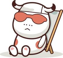 Cute Bull Cartoon Character with Sunglasses. vector