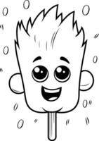 Black and White Cartoon Illustration of a Cute Ice Cream Character vector