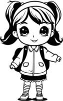 Cute Little Girl Cartoon Character Wearing School Uniform Illustration vector