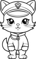 colorante libro para niños linda dibujos animados gato en un gorra vector