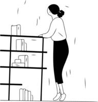 illustration of a businesswoman standing in front of a shelf. vector