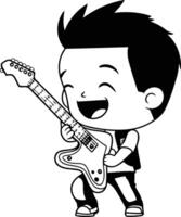 Cartoon boy playing the electric guitar. clip art illustration. vector