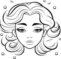 negro y blanco dibujos animados ilustración de hermosa mujer cara con pelo estilo para colorante libro vector