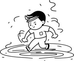 Cute little boy running in a puddle. vector