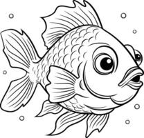 negro y blanco dibujos animados ilustración de linda pescado animal personaje para colorante libro vector