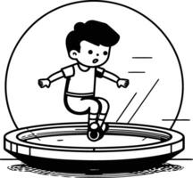 Little boy jumping in a water fountain in cartoon style. vector