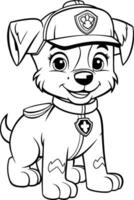 Cute cartoon puppy with police cap for coloring book. vector