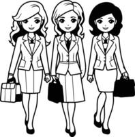 ilustración de Tres negocio mujer en traje con maletín y bolso vector