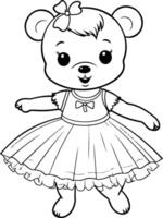 Coloring book for children. Teddy bear in a skirt and bow vector