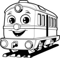 Train with smiley face. black and white illustration. . vector