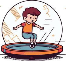 Little boy jumping in a water fountain in cartoon style. vector