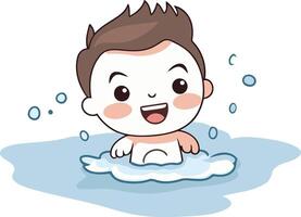 cute little boy in water cartoon illustration graphic design illustration graphic design vector