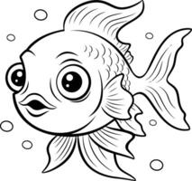 Black and White Cartoon Illustration of Cute Fish for Coloring Book vector