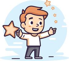 illustration of a boy holding a star. Flat style design. vector