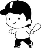 Baseball player boy with bat and ball. Cartoon illustration. vector