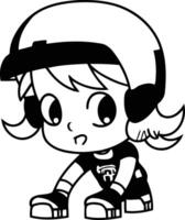 linda dibujos animados niña en un casco con auriculares. vector