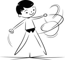 Boy gymnast with a ball. Black and white illustration. vector