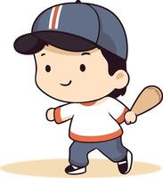 Baseball player boy with bat and ball. Cartoon illustration. vector