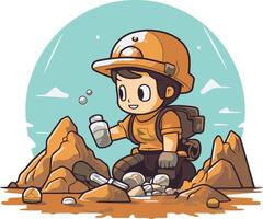 Cartoon little boy miner in a helmet for your design vector