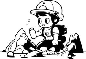 Cartoon little boy miner in a helmet for your design vector