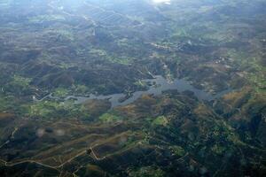 Rabagao River Aerial view from airplane, Portugal photo