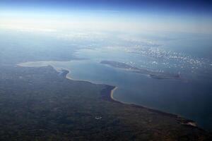 Bilbao spain coast from franche la rochelle aerial view panorama from airplane photo