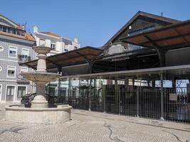 old fish market in Aveiro pictoresque village street view, The Venice Of Portugal photo