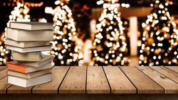 World book day. Stack of colorful books with open book on teal background. Education photo