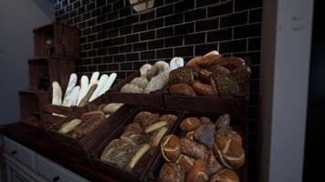 Assorted Types of Bread Displayed in a Case video