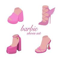 Barbie shoes set. Pink trendy set. Pink fashion high-heeled shoes. Glamorous shoes. illustration vector