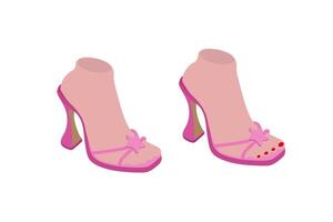 Flat pink women shoes set. Pink fashion high-heeled shoes. Glamorous shoes. Barbie style. fashion illustration vector