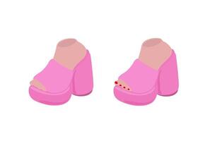 Flat pink women shoes set. Pink fashion high-heeled shoes. Glamorous shoes. Barbie style. fashion illustration vector