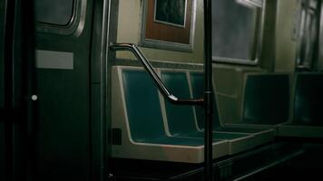 Empty Subway Car With Blue Seats and Picture on Wall video