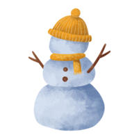 isolated watercolor winter set of snowman with hat and scarf png