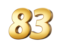 3d Shiny Gold Number 83, Eighty Three 3d Gold Number, 3d illustration png