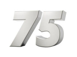 Silver 3d numbers 75 Seventy Five . 3d illustration png