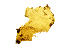 Uganda Map Golden metal Color Height map 3d illustration png