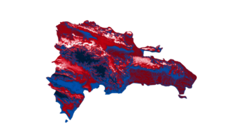 mapa da república dominicana com as cores da bandeira ilustração 3d do mapa de relevo sombreado vermelho e amarelo png
