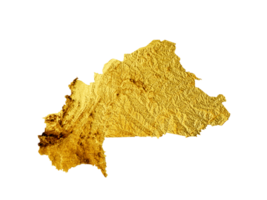 Burkina Faso Map Golden metal Color Height map 3d illustration png