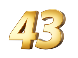 golden metallisch Nummer 43 vierzig drei, 3d Illustration png