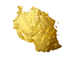 Tanzânia mapa dourado metal cor altura mapa 3d ilustração png