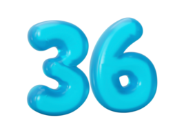 Blue jelly digit 36 Thirty Six Jelly colorful alphabets numbers for kids 3d illustration png