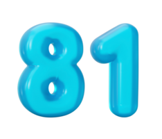 Blue jelly digit 81 Eighty One Jelly colorful alphabets numbers for kids 3d illustration png