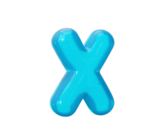 Aqua Blue jelly X letter - 3d illustration png