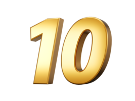 golden metallisch Nummer 10 zehn, 3d Illustration png